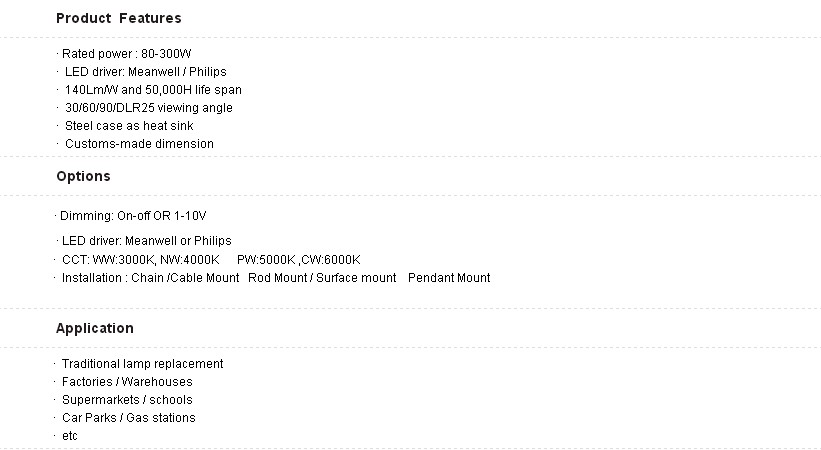 Refective Linear Highbay300w for warehouse